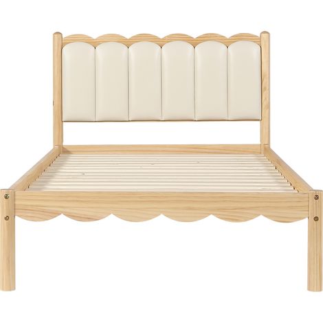 Letto bambino imbottito 90x200 cm beige con testiera in PU e struttura in legno (1/5)