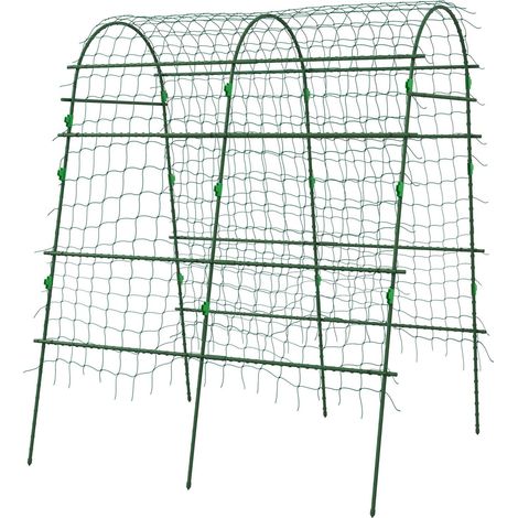 Rankgitter Rankhilfe für Kletterpflanzen verstellbares Spalier Pflanzengitter mit Netz Pflanzengerüst für Garten Balkon Stahl grün 144 x 167 x 206 cm