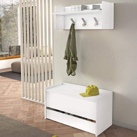 Dmora - Mueble de entrada Dap, Entrada moderna con perchero, Mueble con zapatero, Armario multifunción, Cm 50x32h182, Blanco