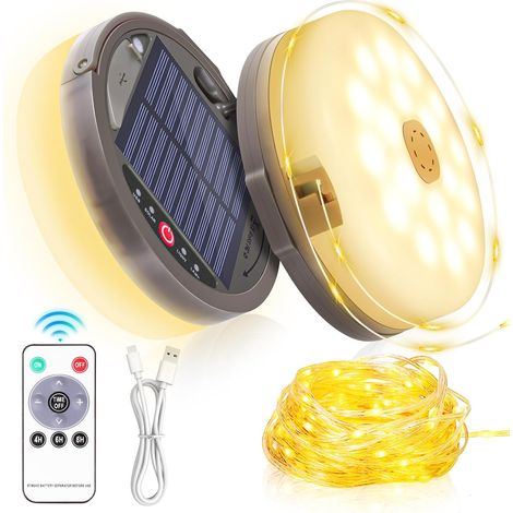 Guirlande lumineuse de camping d'extérieur de 12,8 m avec 128 LED, enroulable, rechargeable par USB, étanche IP44 pour le camping, le jardinage et la randonnée [Classe d'efficacité énergétique A]