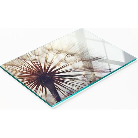 Tabla de cortar decorativa de vidrio templado para cocina, dise帽o de diente de le贸n, 80x52 cm. (1/5)