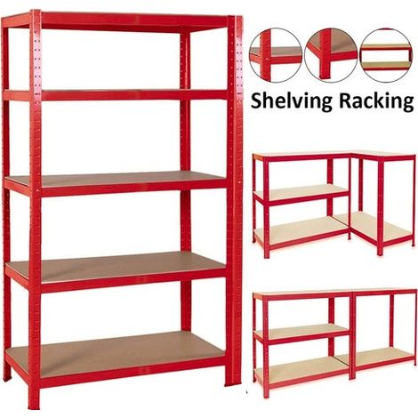 Racking Shelving Unit - Garage Warehouse Office Shed Industrial Shelves Heavy Duty Metal Shelf 5 Tier Adjustable Height Boltless Design Easy to Assemble