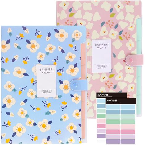 2 Pack Trieur 6 Compartiments A4 Trieur Document Pochette Trieurs Extensible Pochettes pour Documents Avec 8 compartiments en Polypropylène (PP) Document Organiseur Pastel pour Rose&Bleu (1/5)
