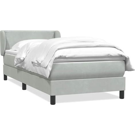 Lit simple Lit adulte Sommier à lattes de lit et matelas gris clair 90x220 cm velours (1/5)
