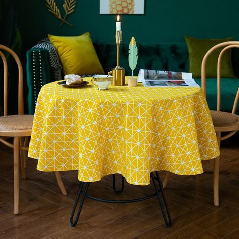 Nappe ronde de 140 cm de diamètre, en polyester et coton, en lin et coton, idéale pour les hôtels. Nappe anti-poussière pour la décoration de table. (1/4)