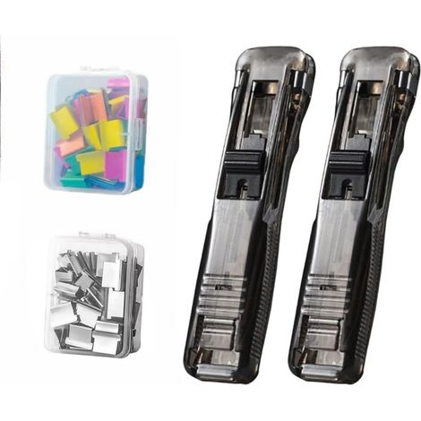 Lot de 2 agrafeuses créatives réutilisables, support pour agrafeuses à pince, agrafeuse sans agrafes, agrafeuse à pince avec 100 agrafes en acier inoxydable (1/5)