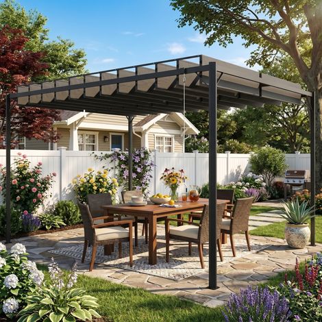 Pérgola de Jardín 3x4 m con Protección UPF 50+ Gazebo con Techo Ajustable Estructura de Metal para Exterior Gris Oscuro (1/5)