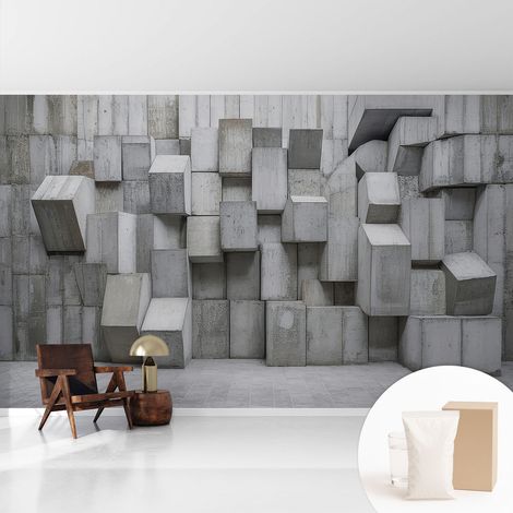 Papier peint intissé classique moderne pour salon et chambre à coucher Décoration rapide avec colle Blocs de béton 416x254 cm (1/5)