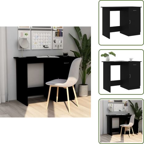 Bureau Noir 100x50x76 cm Bois d’ingénierie - Bureau Noir - Bureau Design - Bureau Compact - Bureau Avec Tiroir - Meuble De Bureau (1/5)