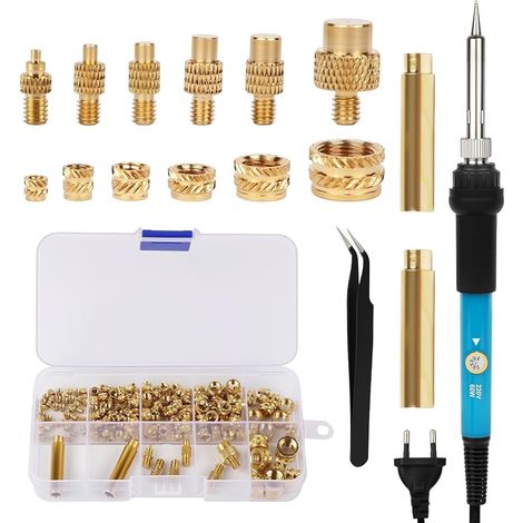 Kit Inserts Filetés Thermiques 200P pour Impression 3D – Set d’Inserts à Chauffer M2–M8 avec Fer à Souder 60W, Pointes de Soudure, Écrous à Sertir Thermiques, Outil Filetage pour Imprimante 3D & DIY (1/5)