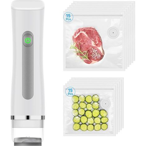 Vakuumverpackungsmaschine für Lebensmittel，inklusive 30 wiederverwendbarer Vakuumbeutel，USB-C-Schnittstelle，tragbare Küchenvakuummaschine (1/2)
