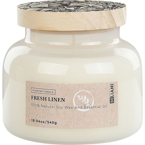 Beliani Scented Candle White Soy Wax 100% Cotton Wick Glass Fresh Fragrance Does Not Require Assembly, 10 x 10 x 10 cm DELIGHT BLISS (1/5)