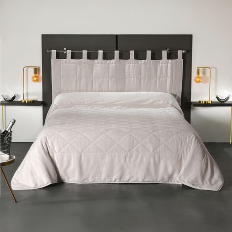 Homemaison – Tête de lit matelassée aspect velours beige 160x70 cm – Système d'attache à passants – Fabrication française – Élégance et confort (1/2)