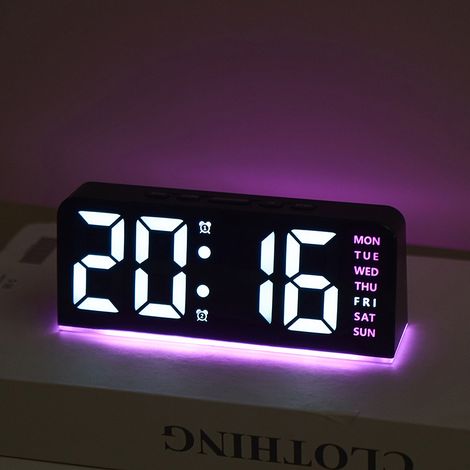 Réveil numérique, réveil LED, avec veilleuse, quatre niveaux de luminosité réglables, horloge de chevet avec affichage de la semaine (rose)