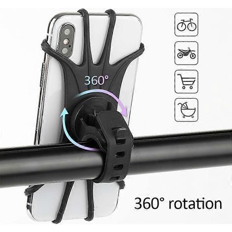 Support de téléphone pour vélo, fixation universelle en silicone pour guidon de moto, support de téléphone rotatif à 360° compatible avec différentes marques de téléphones portables. (1/5)