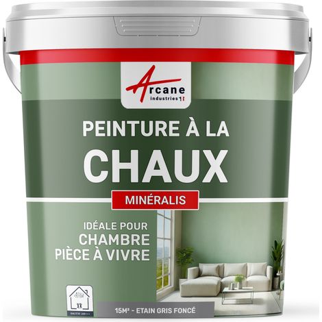 Peinture chaux, naturelle : peinture sans émanation, mineralis - 15 m² (2.5 kg en 1 couche) Etain Gris Foncé - ARCANE INDUSTRIES
