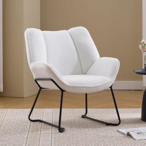 Loungesessel Kunstfell Weiß mit Metallbeinen, gepolstert, modern (1/5)