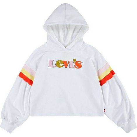 Felpa con cappuccio bianca Levis con strisce colorate sulle maniche 164 KA (1/4)