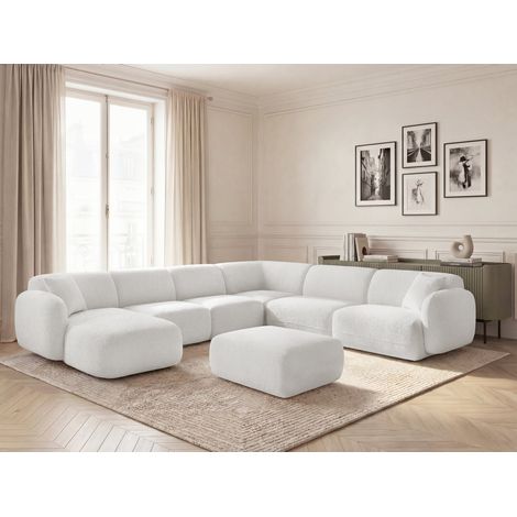 BOBOCHIC - Canapé panoramique fixe modulable ANDA avec 4 chauffeuses, 1 méridienne, 1 angle et 1 pouf Angle droit Blanc (1/5)