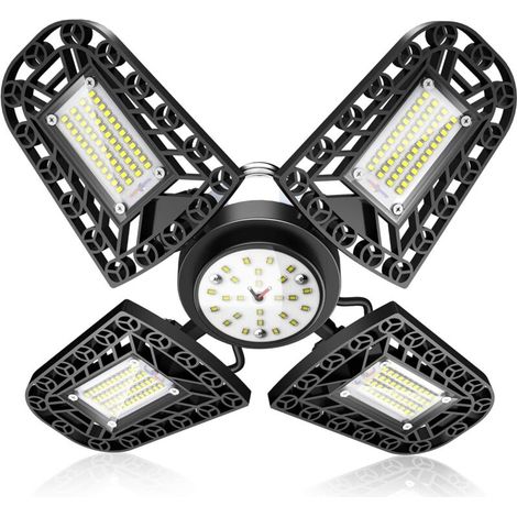 Éclairage de Plafond Ultra Puissante 216 LED, 16800LM 120W 6000K Lampe Garage Déformable à 4+1 Panneaux Ajustables, Plafonnier LED pour Garage, Entrepôt, Atelier, Sous-sol, Gym, Cuisine [Classe énergé (1/5)