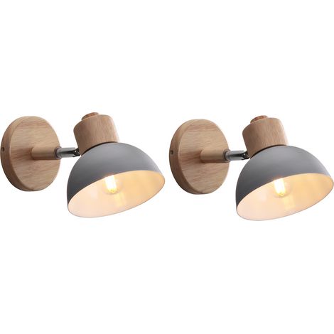 Applique Murale Rétro E27 Intérieur Lampe Murale Fer Forgé Bois Luminaire Murale Gris Chambre Salon Couloir Ø15CM - 2Pcs (1/5)