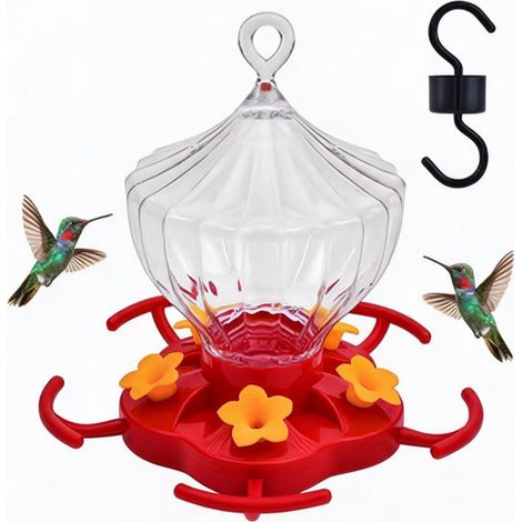Hummingbird Feeder – 8oz 237ml Red Acrylic Pumpkin Shaped Nectar Feeder – 5 Flower Ports with Perches Built In Ant Moat Bee Guard – Wildlife Lovers Garden Yard (1/5)