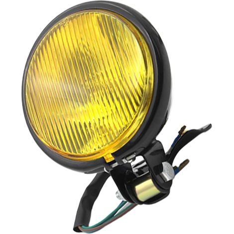 Phare de Moto Vintage, Lampe Frontale Vintage Noire CG125 GN125, Phare de Moto Rond avec Faisceau de Signal Jaune pour la Plupart des Modifications de Vélo Rétro (Verre jaune noir) (1/5)