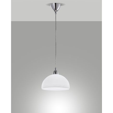Suspension élégante en métal et verre centrifugé blanc, douille E27, 60 W, diamètre 26 cm, indice IP20 classe 1, code article 2908-44-102