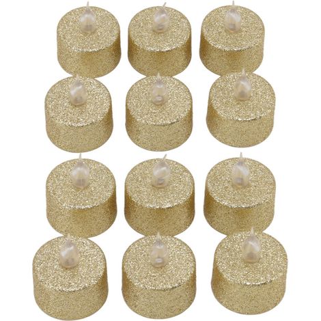 Candela a LED senza fiamma, a batteria, luminosa elettronica decorativa per Natale e matrimoni, 12 pezzi, oro (1/4)