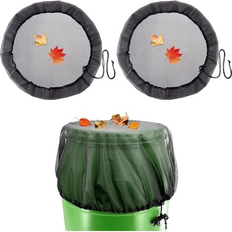 Lot de 2 filets de protection pour citerne d'eau de pluie, cordon réglable, indéchirable et résistant aux intempéries, protection contre les feuilles et les insectes, diamètre 120 cm (1/5)