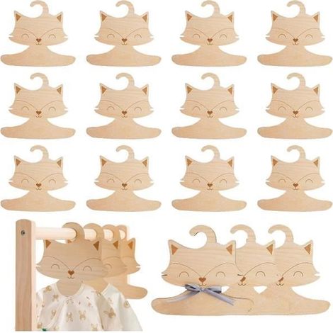 Cintres en bois pour bébé - Lot de 10 - Design renard - Antidérapants - Enfant - Mixte (1/4)
