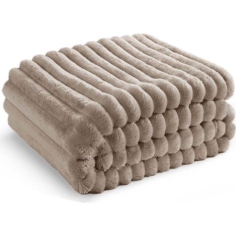 Couverture douillette - Couverture polaire douce - Douce - Chaude - Couverture côtelée confortable - Couvre-lit douillet pour lit et canapé - 150 x 200 cm - Kaki (1/5)