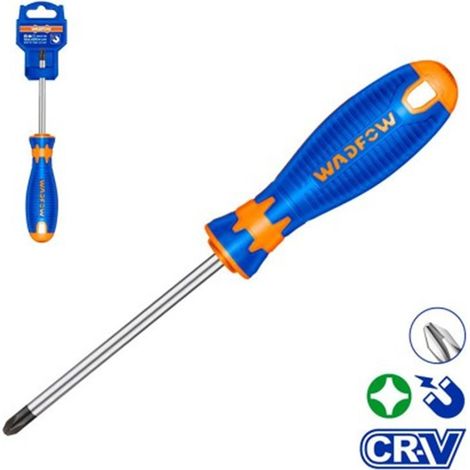 WADFOW Kreuzschlitzschraubendreher – PH2 x 150 mm, Cr-V-Stahl, runder Griff und magnetische Spitze