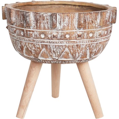 Pot de Fleurs Industriel Jardinière Magnésium Support en Bois Marron Clair Asplenium (1/5)
