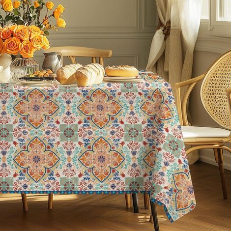 Abwaschbare Tischdecke 229x152cm, Boho Retro Mandala, wasserabweisend