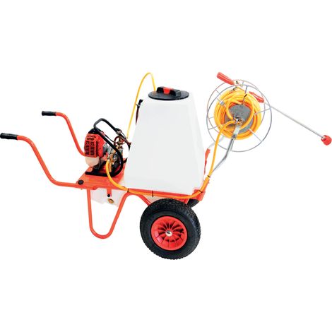 Carretilla Sulfatadora Motor a Gasolina 4 Tiempos y Capacidad 100 litros , Con 2 Ruedas e Carrete - Bricoferr