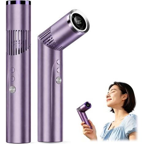 Ventilador turbo giratorio portátil 2 en 1 y linterna, ventilador de bolsillo recargable de 3000 mAh con pantalla LED (morado) (1/5)