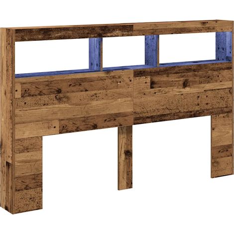 Armoire tête de lit vintage avec LED 160 x 17 x 102 cm rangement pratique design moderne en bois d'ingénierie vieux bois (1/5)
