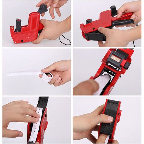 Ensemble imprimante d'étiquettes de prix MX5500, machine de codage à une rangée, imprimante d'étiquettes de prix manuelle et réglable à 8 chiffres (rouge) (1/5)