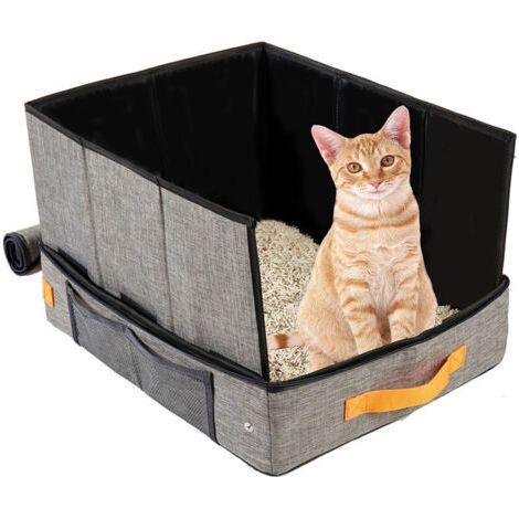 Bac à litière portable pour chat avec couvercle zippé + 1 sac. Léger, étanche et insonorisé, idéal pour les voyages en voiture (43 x 33 x 26 cm). (1/4)
