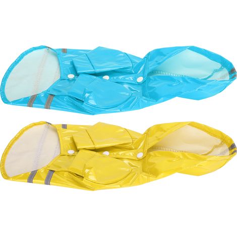 Lot de 2 imperméables pour chien, manteau imperméable à capuche avec bande réfléchissante de sécurité, jaune et bleu (taille S jaune et bleu) (1/5)