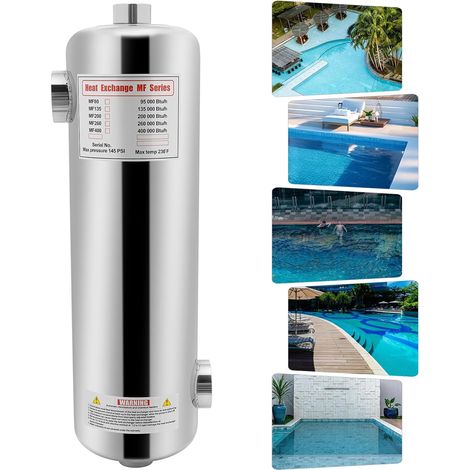 Chauffage de piscine en acier inoxydable 60kW Sans électricité - Échangeur de chaleur SS304 200kBtu/h pour eau salée et piscines chlorées - 250L/min débit avec principe de contre-courant (1/5)
