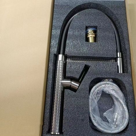Küchenarmatur für den grenzüberschreitenden Handel, universelle Teleskop-Schwenkarmatur für Spülbecken/Waschbecken mit ausziehbarem Hochdruck-Brausekopf für Warm- und Kaltwasser – anthrazitgraues Mode