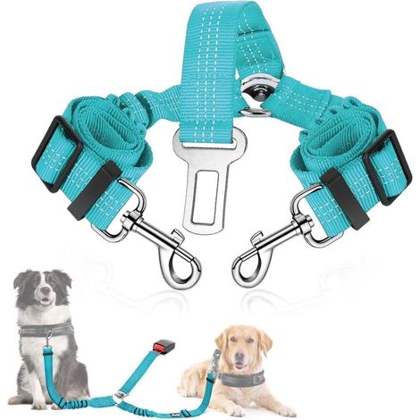 SlowTon Anschnallgurt Hund Auto 2 in 1 elastischer Sicherheitsgurt Azurblau (1/5)