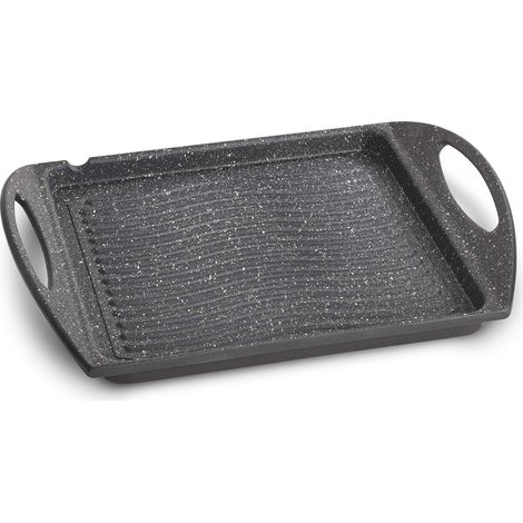 Lagostina Speciali Piastra Antiaderente in Alluminio Pressofuso, 25 x 25 cm, Bistecchiera e Griglia Panini Gas e Forno, Rivestimento Antigraffio Effetto Marmo, Bordo a Versare, Manicature Ergonomiche