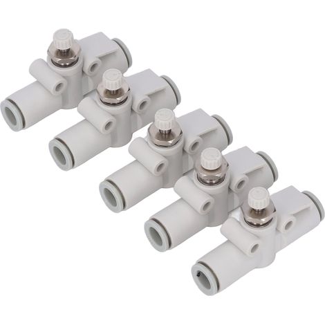 Raccord rapide pneumatique PVC 5 pièces, vanne à bille droite, connexion instantanée pour tube industriel, push-fit, filetage standard, usage professionnel. (1/5)