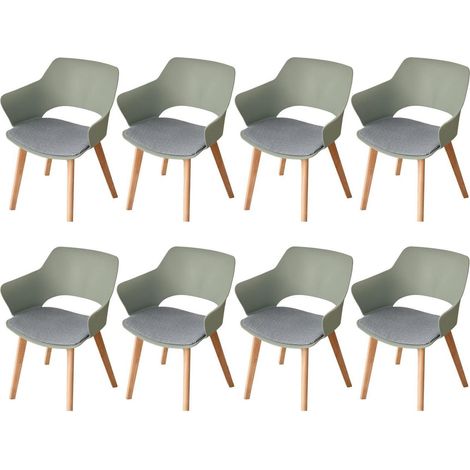 8er Set Esszimmerstühle mit Armlehne, Stoffpolster, Massivholzbeine, Grün (1/5)