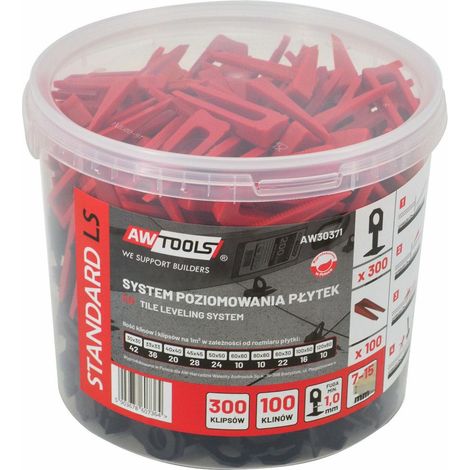 Awtools system poziomowania płytek standard 1,0mm - 7-15mm - klips 300szt. + klin 100szt.