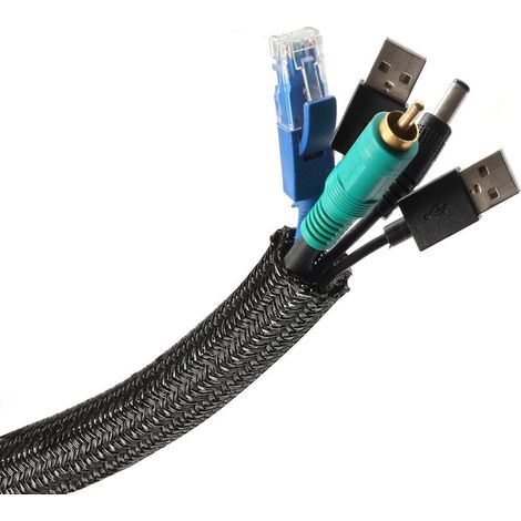 Manchon de Cache Câble Réglable, 3m Range Gaine Câble Tressé en Pet,Diamètre 19-20 mm, Noir (1/3)