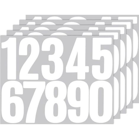 Autocollants numérotés réfléchissants en vinyle blanc – Lot de 5 feuilles (0 à 9), 8 cm, étanches – Pour boîte aux lettres ou résidence (1/4)